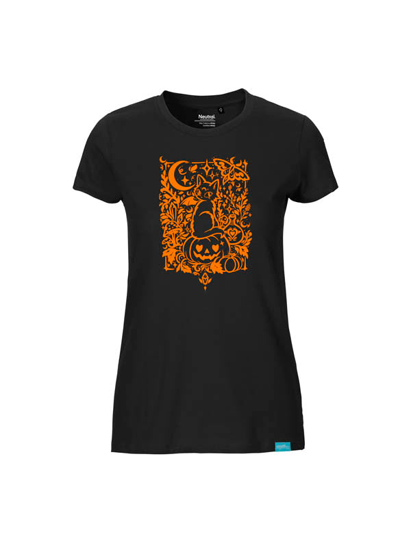 Halloween Witch Cat Society Ladies Fit T-Shirt Wide Print
