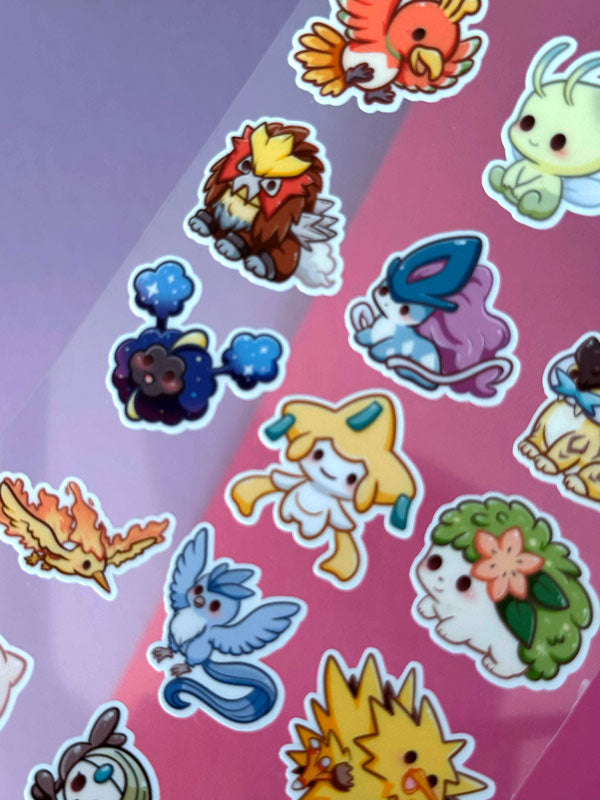 Kawaii Monster Legendary Stickerbogen Clear Backing