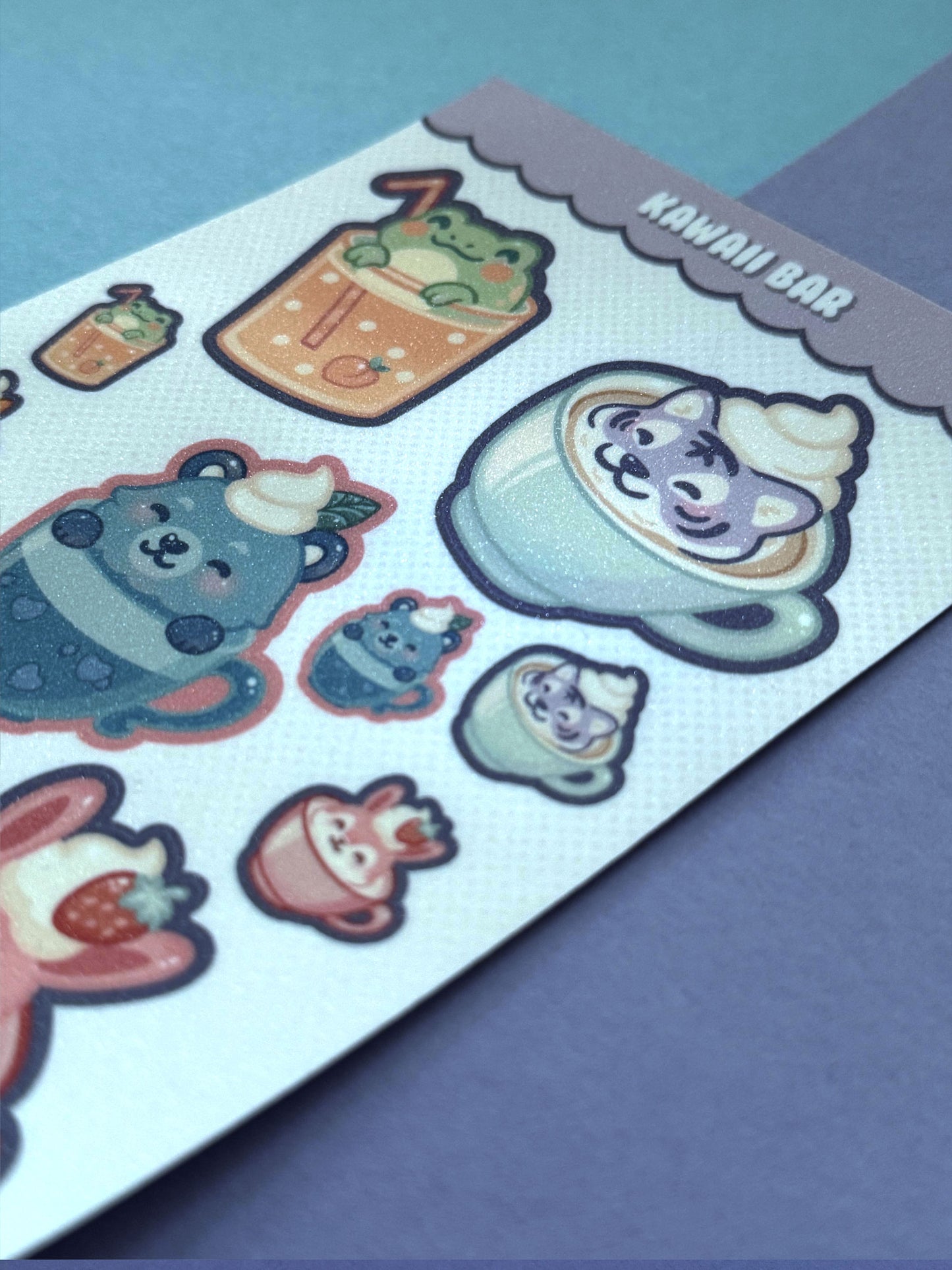 Kawaii Bar Stickerbogen Holo Glitter Finish