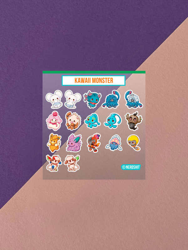 Kawaii Monster Mini Stickerbogen Clear Backing V7