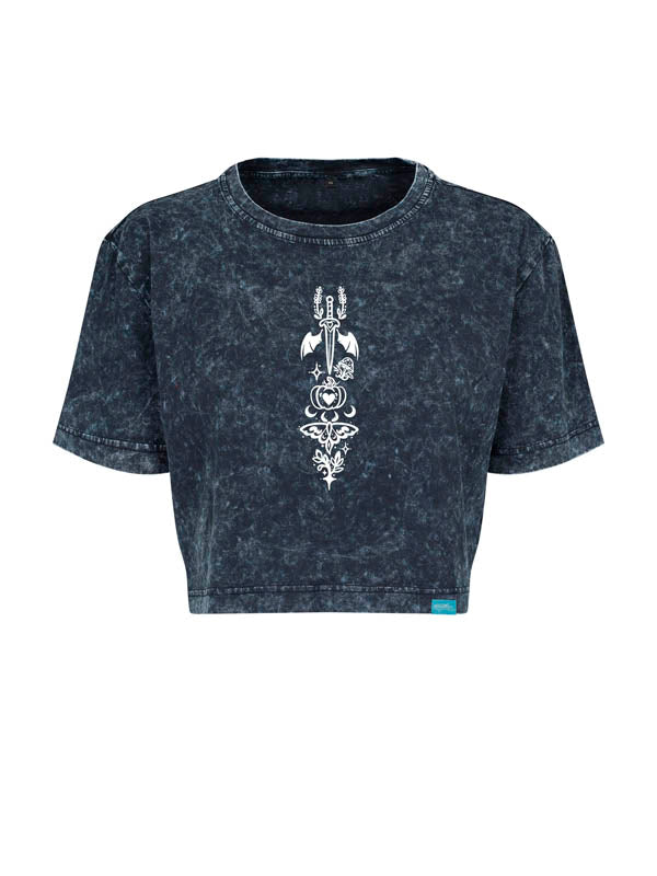 Halloween Witch Cat Urban Wash Cropped Tee
