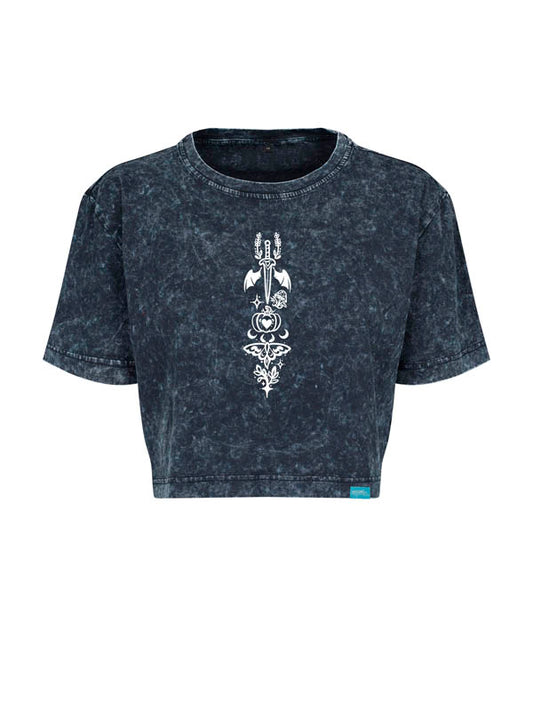 Halloween Witch Cat Urban Wash Cropped Tee