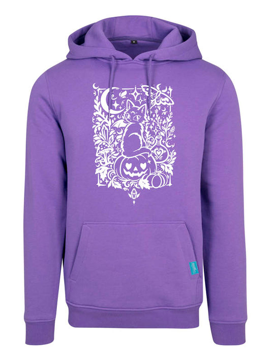 Halloween Witch Cat Society Heavy Hoody Violett