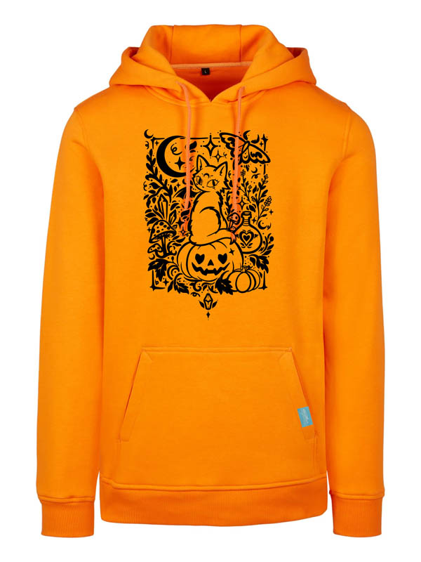 Halloween Witch Cat Society Heavy Hoody Orange