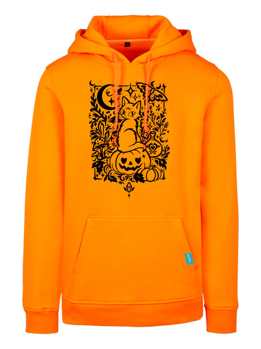 Halloween Witch Cat Society Heavy Hoody Orange