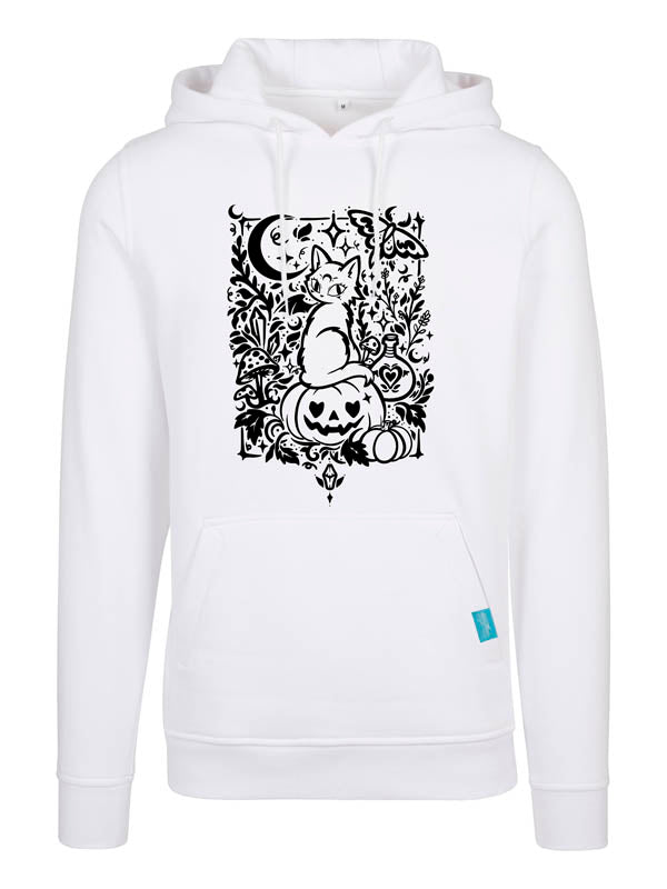 Halloween Witch Cat Society Heavy Hoody Weiß