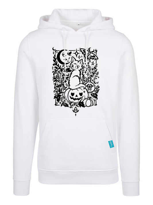 Halloween Witch Cat Society Heavy Hoody Weiß