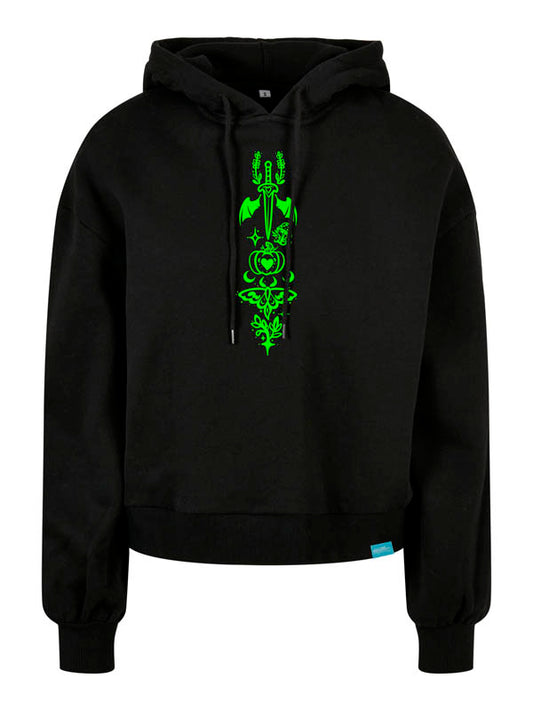 Halloween Witch Cat Society Ladies Organic Oversized Hoody Slim Print