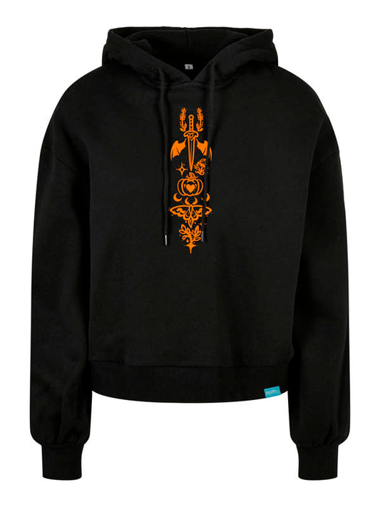 Halloween Witch Cat Society Ladies Organic Oversized Hoody Slim Print