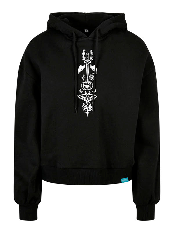 Halloween Witch Cat Society Ladies Organic Oversized Hoody Slim Print