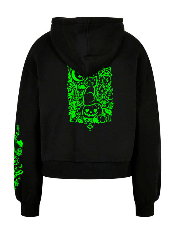 Halloween Witch Cat Society Ladies Organic Oversized Hoody Wide Print