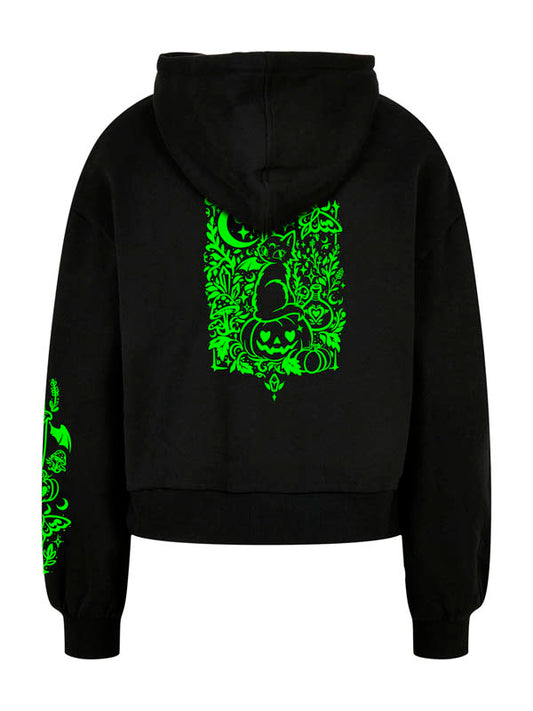 Halloween Witch Cat Society Ladies Organic Oversized Hoody Wide Print