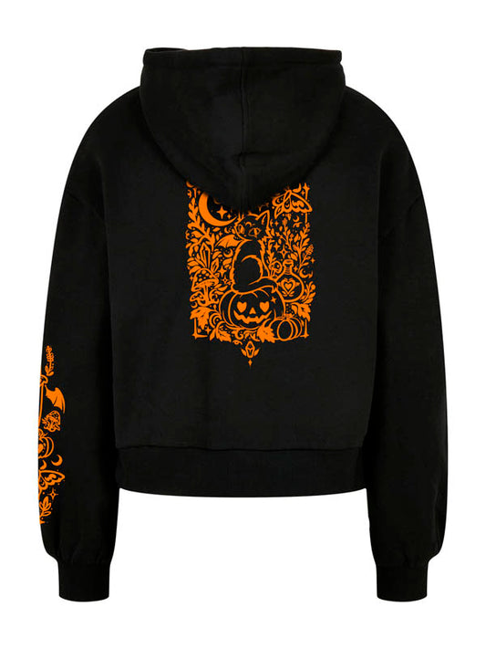 Halloween Witch Cat Society Ladies Organic Oversized Hoody Wide Print