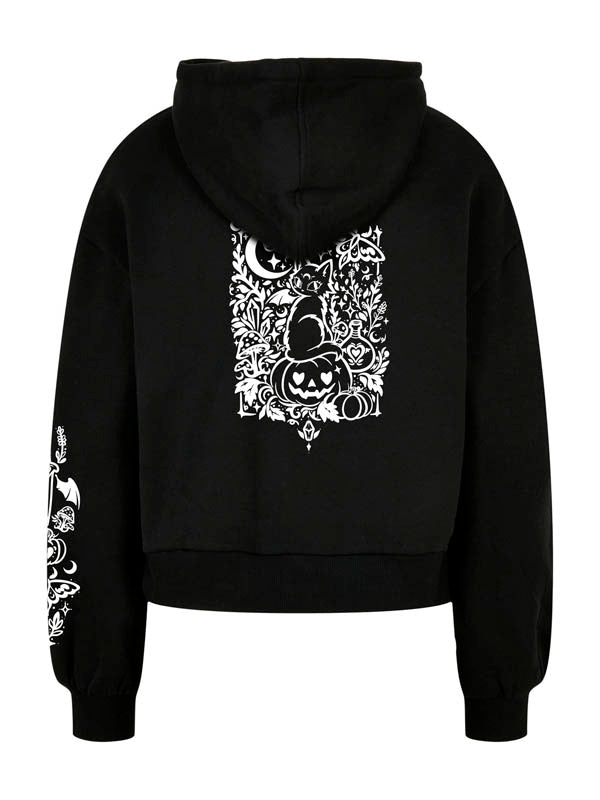 Halloween Witch Cat Society Ladies Organic Oversized Hoody Wide Print