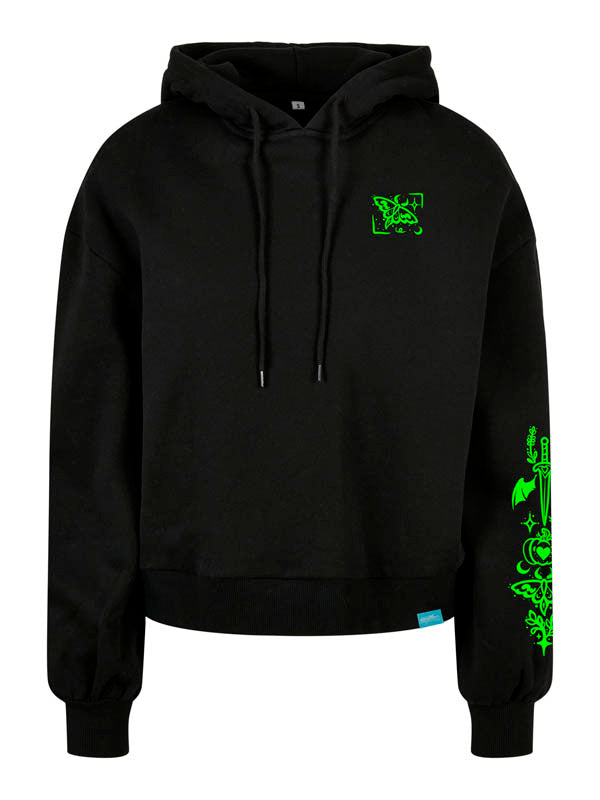 Halloween Witch Cat Society Ladies Organic Oversized Hoody Wide Print