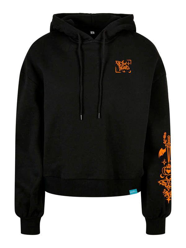 Halloween Witch Cat Society Ladies Organic Oversized Hoody Wide Print