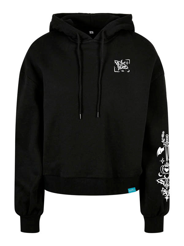 Halloween Witch Cat Society Ladies Organic Oversized Hoody Wide Print