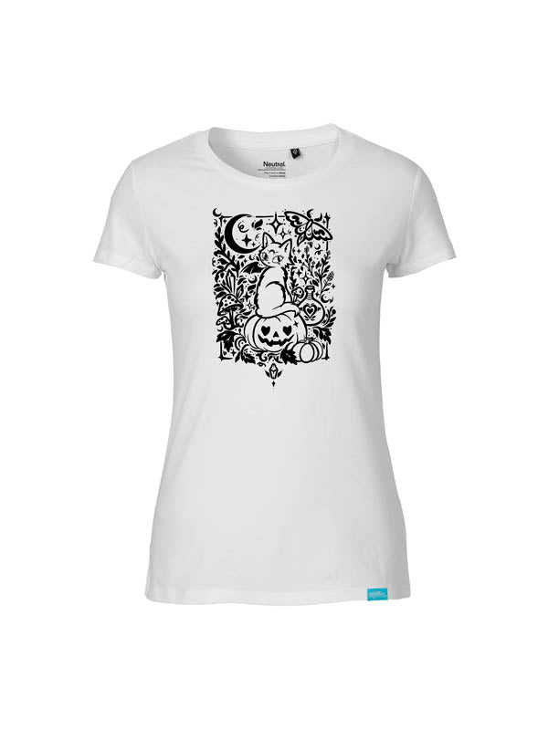 Halloween Witch Cat Society Ladies Fit T-Shirt Wide Print