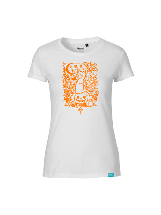 Halloween Witch Cat Society Ladies Fit T-Shirt Wide Print