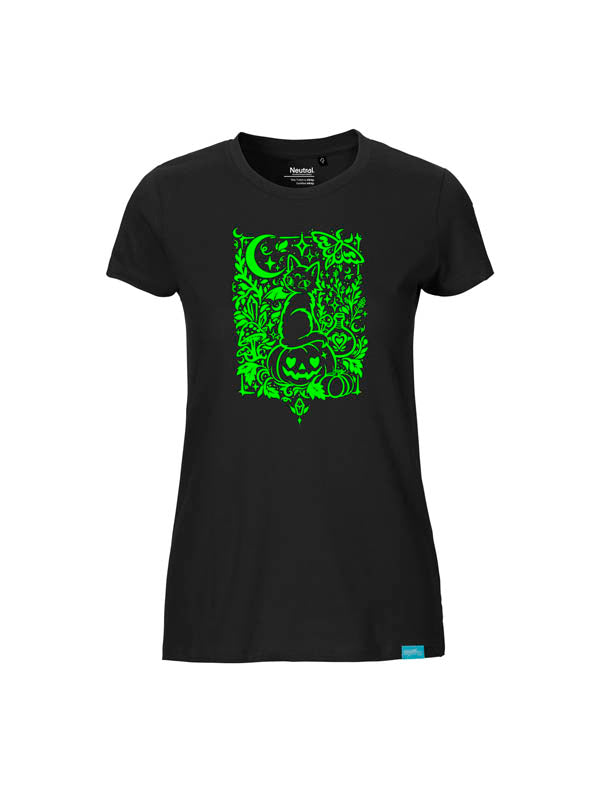 Halloween Witch Cat Society Ladies Fit T-Shirt Wide Print