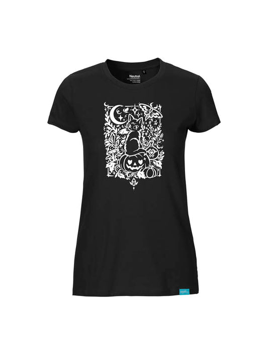 Halloween Witch Cat Society Ladies Fit T-Shirt Wide Print