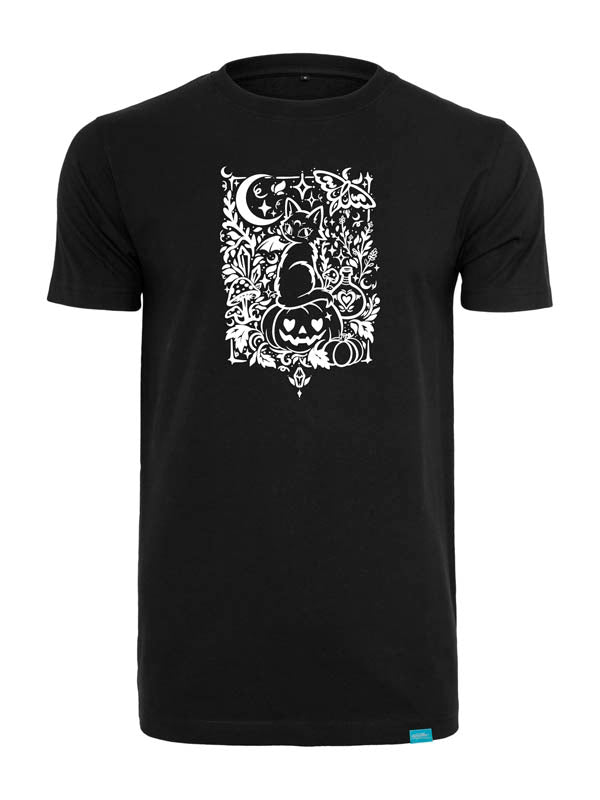 Halloween Witch Cat Society Round Neck T-Shirt Schwarz