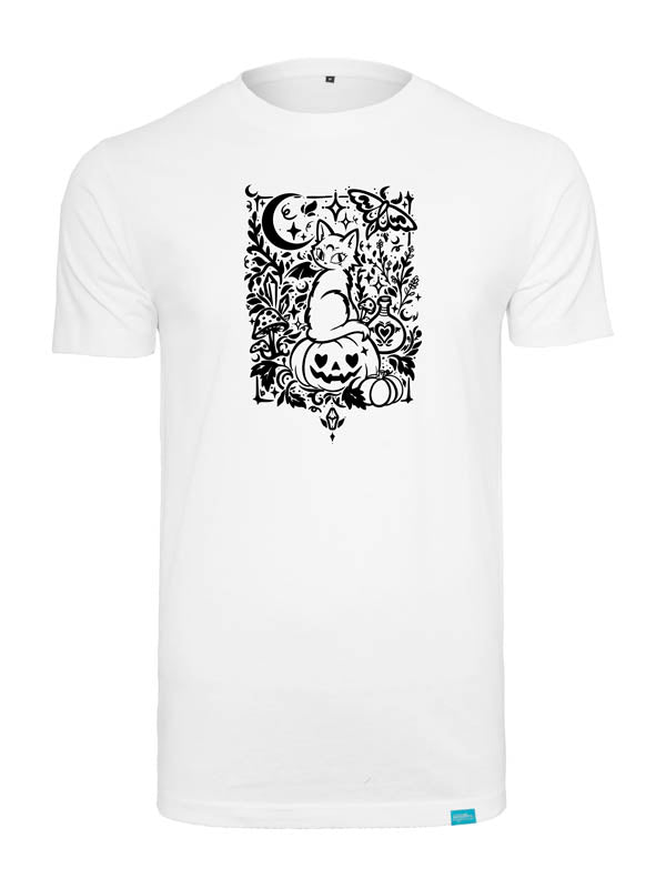 Halloween Witch Cat Society Round Neck T-Shirt Weiß