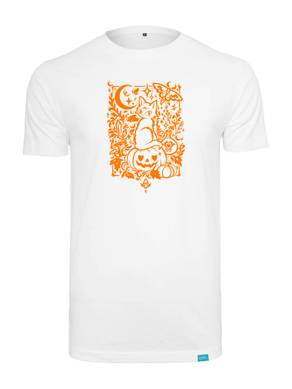 Halloween Witch Cat Society Round Neck T-Shirt Weiß