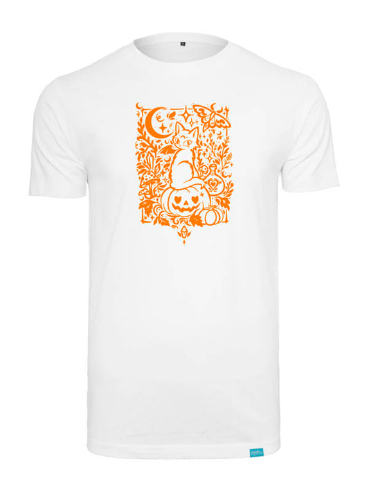Halloween Witch Cat Society Round Neck T-Shirt Weiß