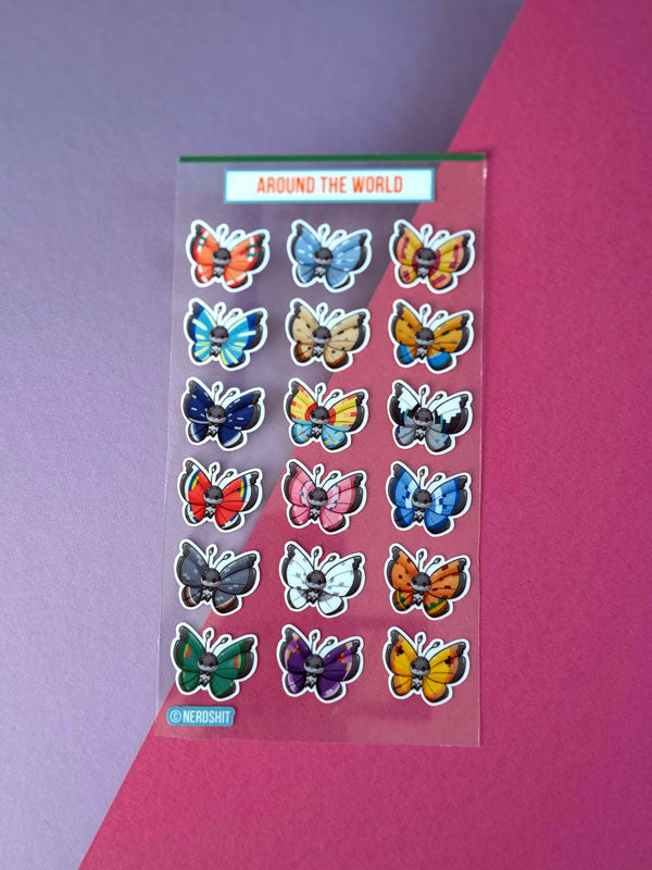 Kawaii Monster Around the World Stickerbogen Clear Backing