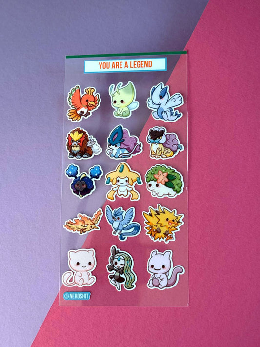 Kawaii Monster Legendary Stickerbogen Clear Backing