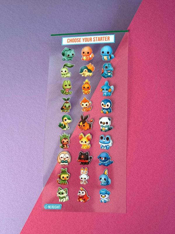 Kawaii Monster Starter Stickerbogen Clear Backing