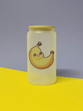 Kawaii Banana Trinkglas mit Bambusdeckel inkl. Glasstrohhalm und Reinigungsbürste