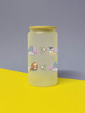 Kawaii Monster Bestien Trinkglas mit Bambusdeckel inkl. Glasstrohhalm und Reinigungsbürste