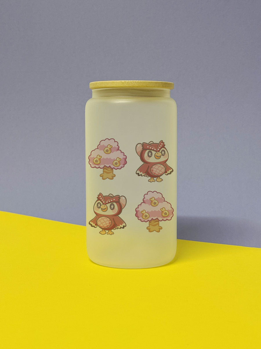 Kawaii Island Trinkglas verschiedene Varianten mit Bambusdeckel inkl. Glasstrohhalm und Reinigungsbürste