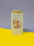 Kawaii Monster Fukano / Arkani Trinkglas mit Bambusdeckel inkl. Glasstrohhalm und Reinigungsbürste