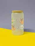 Kawaii Monster Unova Starter Trinkglas mit Bambusdeckel inkl. Glasstrohhalm und Reinigungsbürste