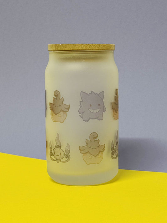 B-Ware [siehe Fotos] - Kawaii Monster Trinkglas mit Bambusdeckel