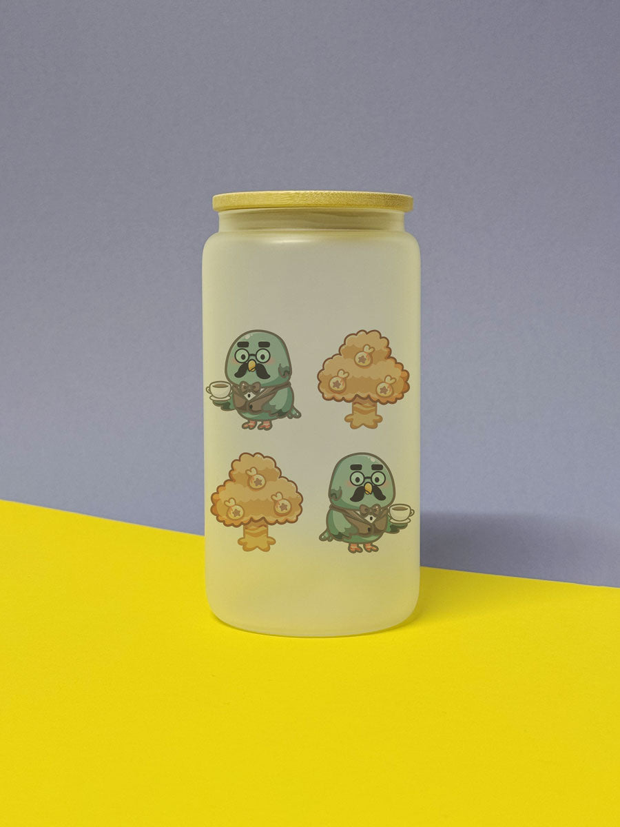 Kawaii Island Trinkglas verschiedene Varianten mit Bambusdeckel inkl. Glasstrohhalm und Reinigungsbürste