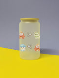 Kawaii Monster Paldea Starter Trinkglas mit Bambusdeckel inkl. Glasstrohhalm und Reinigungsbürste