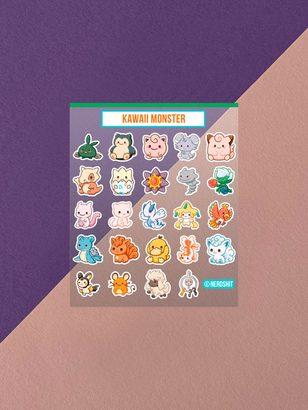 Kawaii Monster Mini Stickerbogen Clear Backing V2