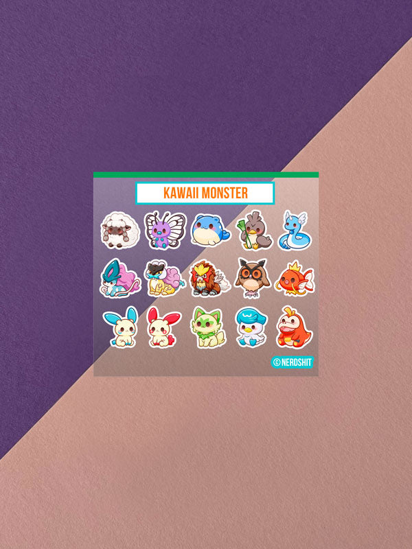 Kawaii Monster Mini Stickerbogen Clear Backing V3
