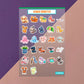 Kawaii Monster Mini Stickerbogen Clear Backing V4