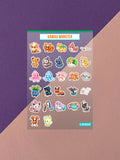Kawaii Monster Mini Stickerbogen Clear Backing V4