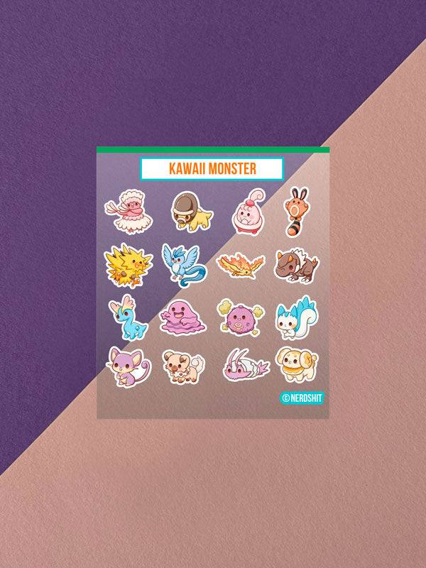 Kawaii Monster Mini Stickerbogen Clear Backing V5