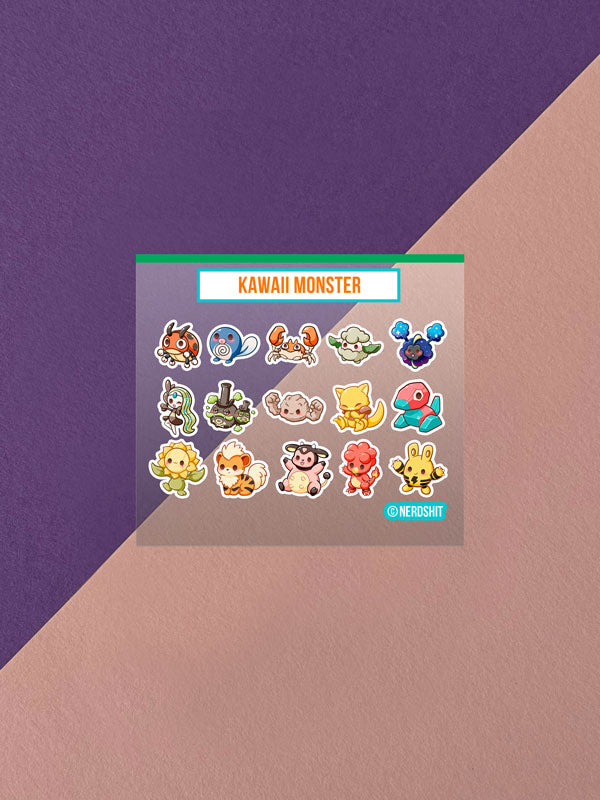 Kawaii Monster Mini Stickerbogen Clear Backing V6