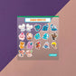 Kawaii Monster Mini Stickerbogen Clear Backing V7