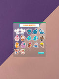 Kawaii Monster Mini Stickerbogen Clear Backing V7