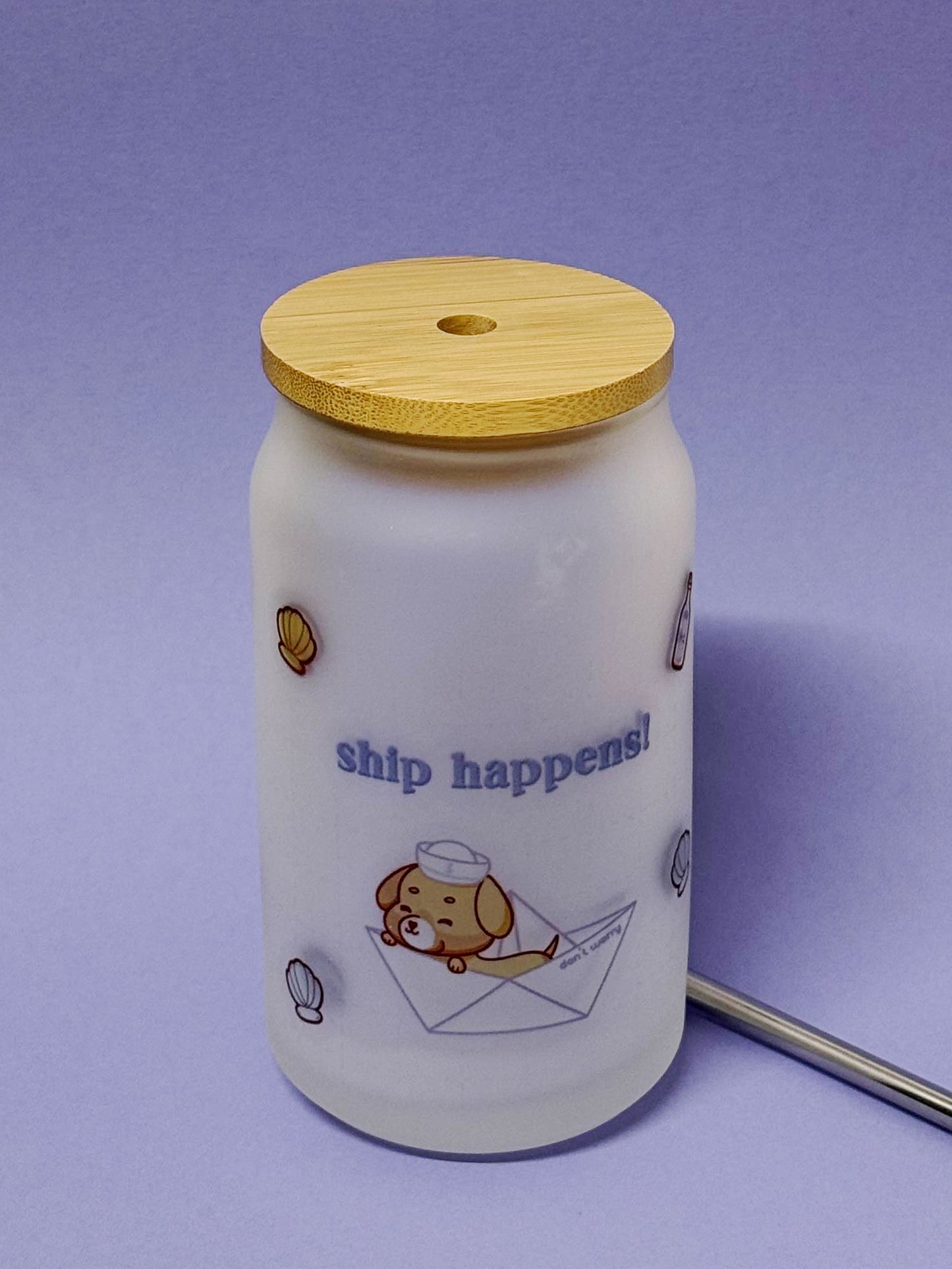 UNIKAT - Ship happens Trinkglas mit Bambusdeckel