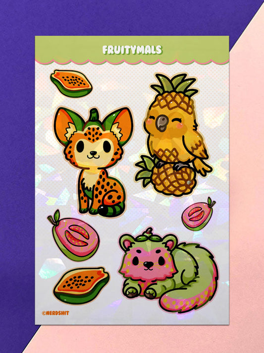 Fruitymals - Binturong Papagei Serval Stickerbogen Holo Finish